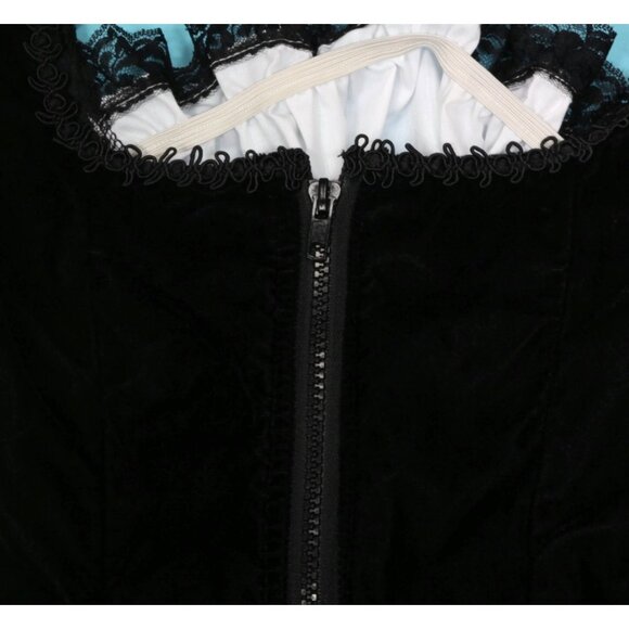 Vtg JEANNIE NITRO Gothic Black Velvet White Puff Sleeve Lace Up Wench Top XS 015 - Picture 4 of 5